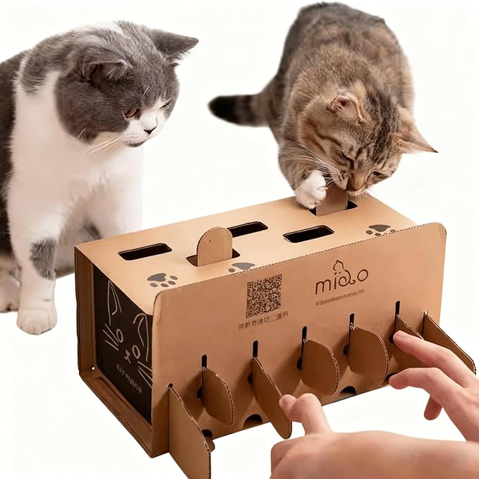 Interactive Cat Toys for Indoor Cats Enrichment Toys for Bored Indoor Adult Cats Scratching&Hunting, Kittens Supplies, DIY Cardboard Whack A Mole Cat Toy Box, Gifts for Cat Lovers