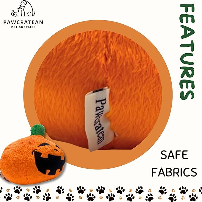 7" Squeaky Plush Toy for Puppies Small Dogs Self Etertainment Washable Soft Made [PET ONLY] (Halloween Pumpkin)