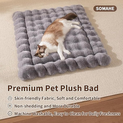 Cat Bed Mat, Soft Plush Faux Fur Kneading Pet Bed, Machine Washable Cat Sleeping Pad for Indoor Cats & Kittens, Non-Slip Fluffy Cat Rug for Couch Sofa Floor, 23x15 Inch Grey