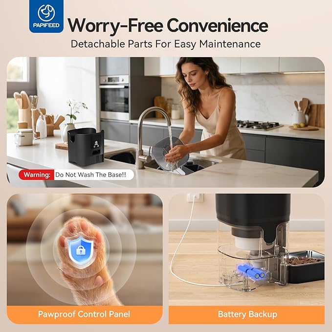 PAPIFEED Automatic Cat Feeder, 6L Pet Feeder, 2.4G WiFi Smart App Control, Bluetooth Assist Link,Wide-Angle Lens, Automatic Feeder for Small and Medium-Sized Pets (WiFi 2.4G)