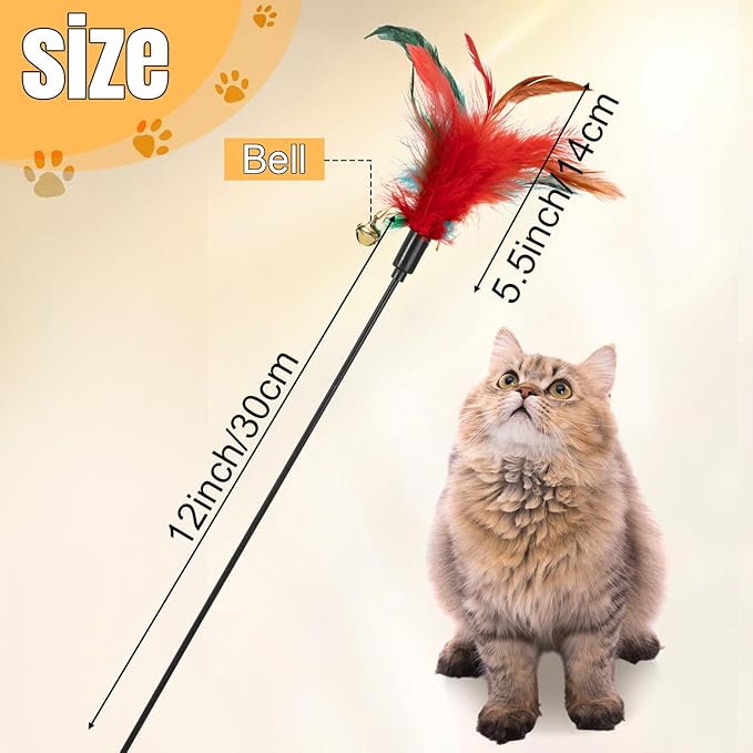 Leitee 50 Pcs Cat Wand Toy Feather Stick Cat Toy Bulk Feather Toys and Teaser Wand Bulk Interactive Stick for Indoor (Multi-Color)
