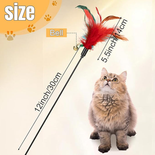Leitee 50 Pcs Cat Wand Toy Feather Stick Cat Toy Bulk Feather Toys and Teaser Wand Bulk Interactive Stick for Indoor (Multi-Color)