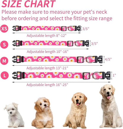 QQPETS Adjustable Soft Dog Collar: Print Flower Pink Multicolor Cute Patterns for XS Small Medium Large Pet Girl Boy Puppy Walking Running Training (XS, Small Daisies)