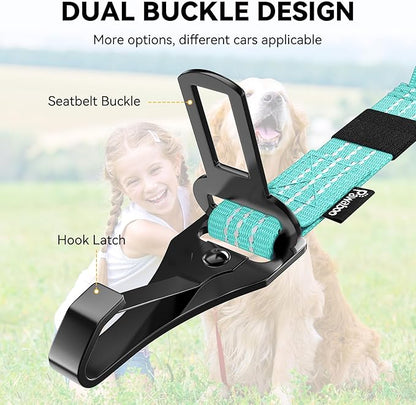 Pawaboo 2Pack Dog Seatbelt for Car, 3-in-1 Dog Car Seat Belt, Shockproof Dogs Tether with Buckle & Hook Latch, Adjustable Reflective Dogs Cars Leash with 360° Lockable Buckle, Lake Blue + Black