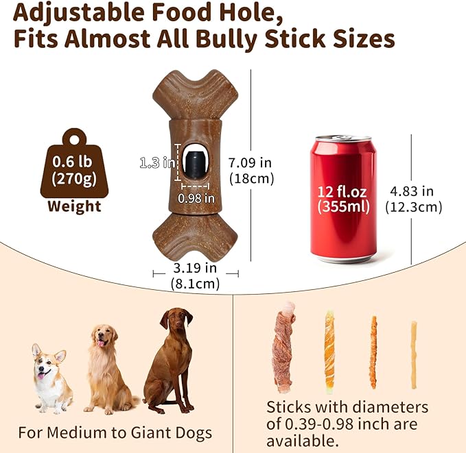 Bully Stick Holder for Dogs - for Aggressive Chewers Treat Chew Holder, Heavy Duty Yak Chew Toy Nylon Bone, Prevent Choking Safety Device for Small Medium Large Dogs, No More Swallowed Ends