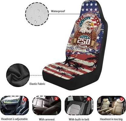 Car Seat Covers Front Seats Only Waterproof Stretch Polyester Fabric Cover Easy to Install Universal Fit Trucks SUV Van Car Decor(250th Anniversary Celebration)