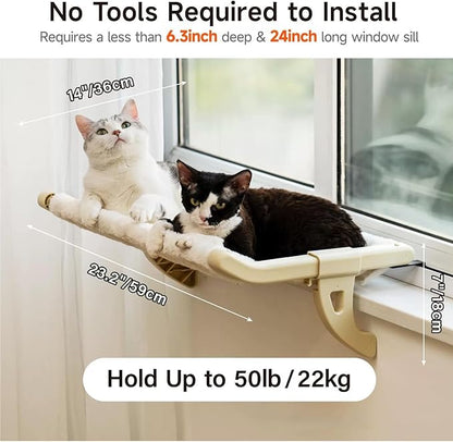 Cat Bedside Hammock – Premium Cat Bed & Window Perch Holds up to 50lbs, One-Step Sliding Clamping Slot Adjustment Cats Hammock