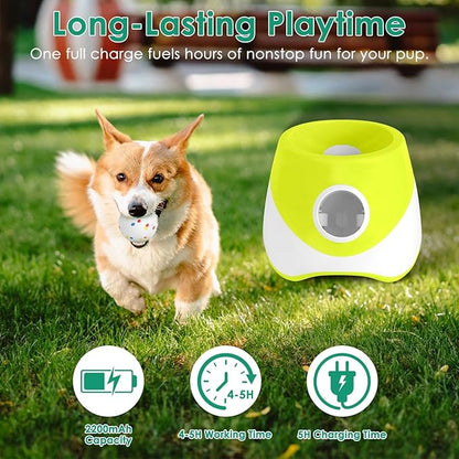 Automatic Dog Ball Launcher Upgraded Interactive Pet Ball Thrower Rechargeable Dog Fetch Toy with 3 Adjustable Distance Settings (6m/10m/14m) 6Pcs 2.3in Balls for Small Medium Dogs