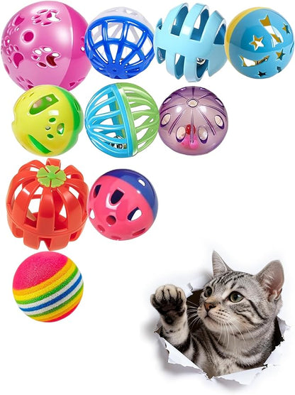 10-Pack Classic Cat Toys with Bell for All Breeds, Playtime Paradise (1.5'' - 2.2'')