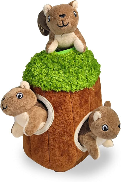 Glow Pups Squirrel in Tree Hide and Seek Plush Squirrel Inside Trunk Interactive Burrow Dog Toy for Small and Medium Size Dogs, Tree with Squirrels