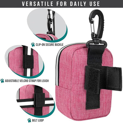 PetAmi Dog Poop Bag Holder For Leash, Dog Pet Waste Bag Dispenser For Poop With Clip For Doggie Puppy Walking Accessories Travel Camping, Dog Treat Pouch Supplies, Pink