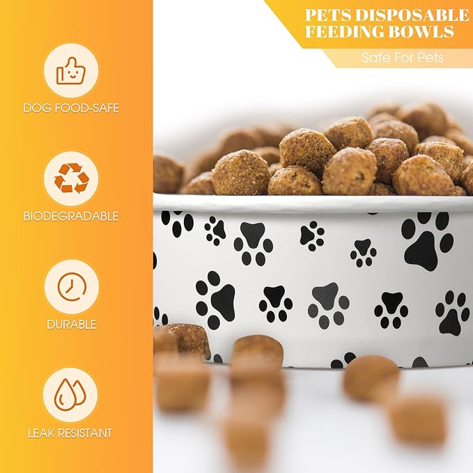 60 Pieces Disposable Pet Bowls, Paper, Small Dog Bowls with Cute Pattern, Suitable for Dry and Wet Food, Picnic, Camping, Travel