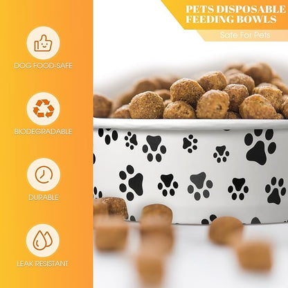 60 Pieces Disposable Pet Bowls, Paper, Small Dog Bowls with Cute Pattern, Suitable for Dry and Wet Food, Picnic, Camping, Travel