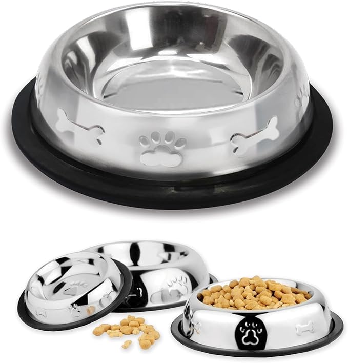 Palz&Co Stainless Steel Dog Bowl with Non Slip, No Spill Rubber Base, Durable and Stylish Design, Dog and Cat Food & Water Bowl, Dishwasher Safe (Large 32 oz)