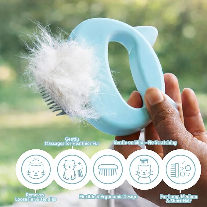 Pet Hair Removal Massage Shell Comb, Soft Deshedding & Dematting Grooming Brush for Dogs, Cats, Puppies & Rabbits – Removes Loose Fur & Mats, For Long & Short Hair (Cyan)