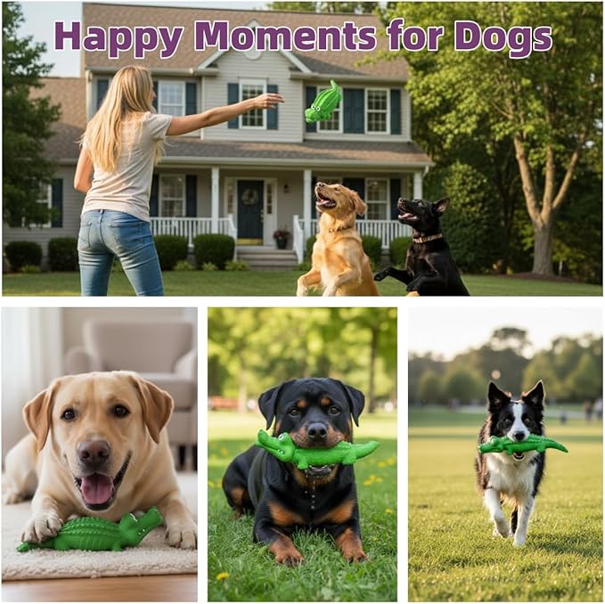 Squeaky Dog Toys for Aggressive Chewers, Dog Chew Toys for Medium and Large Dogs,Tough Alligator Natural Rubber Dog Teething Chew Toy
