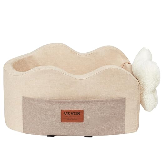 VEVOR Console Dog Car Seat, Center Console Dog Booster Seat for Small Dogs, Pet Bed for Car Armrest with Clip-On Leash, Adjustable Straps, Supports up to 8lbs, Light Brown
