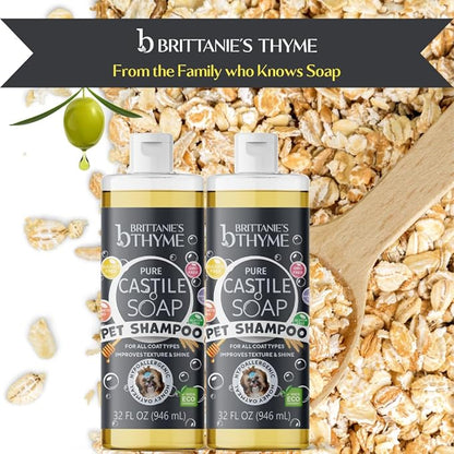 Brittanie's Pure Castile Dog Shampoo - 32oz 2 Pack | Gentle Shampoo + Conditioner for Dogs & Cats | Improves Coat | for Allergies and Itching | Deodorizes, Moisturizes & PH Balanced
