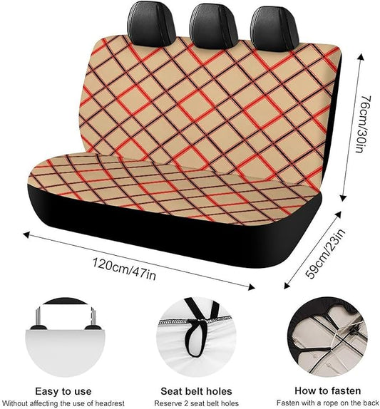 Fashion Universal Stretch Back Seat Protector, Car Accessories Rear Bench Seat Covers For Trucks SUV, Car Interior Decor Seat Cover Compatible with Black Red Beige And White Plaid Tartan Flannel