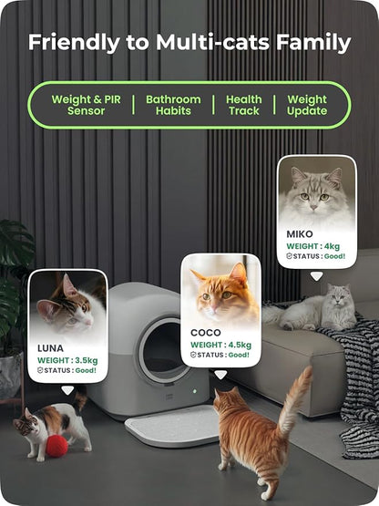 HHOLOVE L2 Self Cleaning Cat Litter Box Safe Anti-Pinch,with Deodorizer and Liner,Automatic Hands-Free Smart Robot Self Cleaning Litter Box - Large 60L Capacity, for Multiple Cats