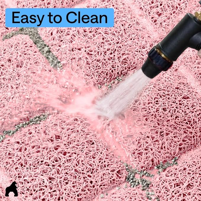 GORILLA GRIP Cat Litter Box Mat, Cushioned Coil Mesh Litter Trapping Mats, Scatter Control Supplies for Less Mess, Phthalate Free, Ultra Deep Catch Grooves, Rinse or Vacuum to Clean, 24x17 Light Pink