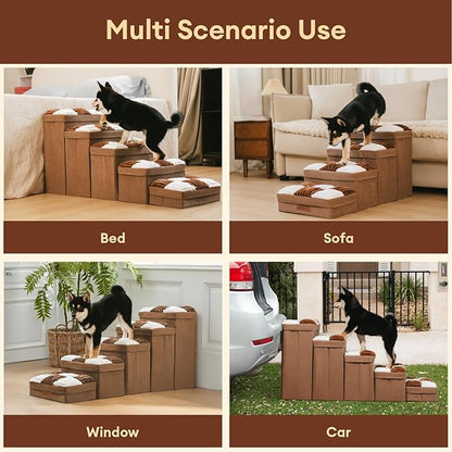 FUNNYFUZZY Dog Stairs with Storage 13“H,Foldable 3-Step Pet Steps for Small Medium Dogs with Sturdy Stylish Cover,Dog Steps for Couch Sofa and Chair,Non-Slip, Indoor,Brown