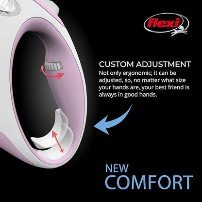 Flexi® New Comfort Tape Retractable Dog Leash for Small Dogs Upto 26 lbs. – 10 ft., Pink/Rose | Tangle Free Pet Walking Leash with One-Handed Brake, Pause, Lock |German Quality Product