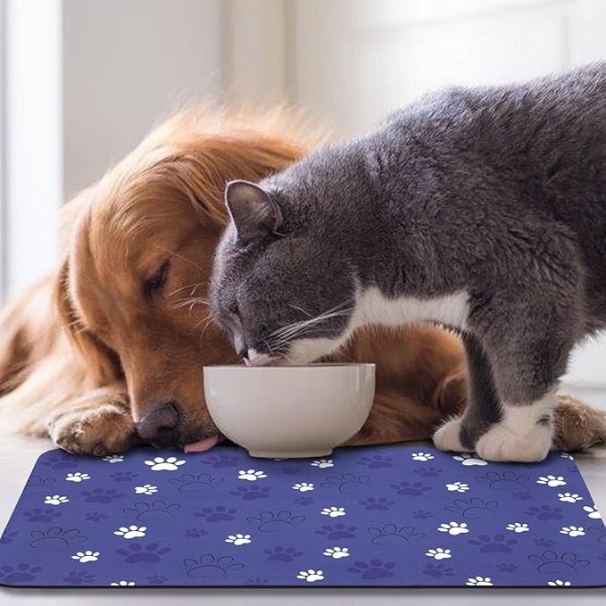 Dog Food Mat, Absorbent Water Bowl Mats Cat Pet Feeding Placemats Dark Blue 17 * 30 inch