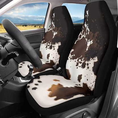 Car Seat Covers Waterproof Brown Cow Print Car Seat Covers Front Seats Only Easy Installation Stretch Polyester Fabric Cover Suitable for Cars, SUV and Trucks, 2 Pack