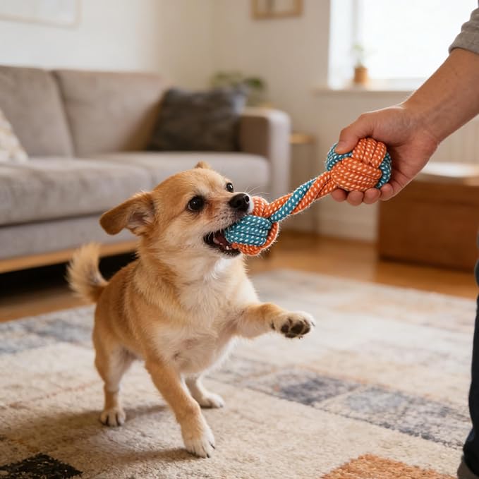 5-Pack Natural Cotton Rope Dog Chew Toys – Puppy Teething & Interactive Tug Toys for Small to Medium Dogs, Durable Knot Design for Aggressive Chewers