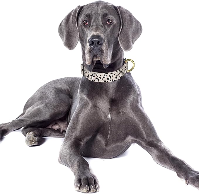 Reflective Dog Collar for Large Dogs, Cute Leopard Style Adjustable Heavy-Duty Nylon Puppy Collar for Boy and Girl Female, Soft Pet Accessories with Quick Release Buckle, Beige