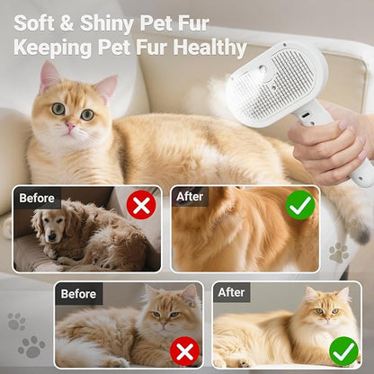 Pet Steam Brush for Cat & Dog, 5-in-1 Pet Spray Hair Removal Comb for Reducing Shedding, Grooming Brush for Long Short Haired Cat & Dog, No-Rinse Foaming Cleanser for Cleaning Paw