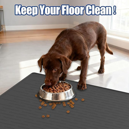 XXXXL Largest Pet Food Mat, 51.2"x25.6"(130cmx65cm) Silicone Dog Mats for Food and Water, Nonslip Pet Feeding Mats for Floors,Dog Cat Bowl Mat with Raised Edges, Lake Blue