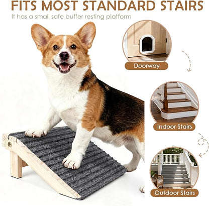 3 Pack Dog Ramp for Stairs, Anti-Slip Pet Step for Small Dogs with Soft Carpet Surface, Folding Portable Indoor/Outdoor Pet Steps for Stairs, Dog Stairs for Senior/Arthritis Dogs (Pet Firendly)