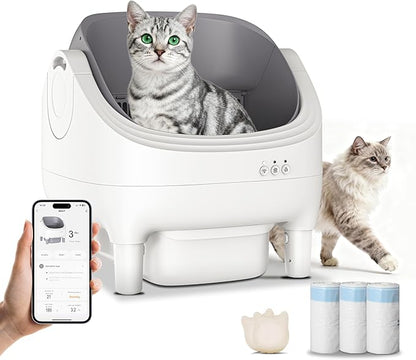 HIMIX Open-Top Automatic Cat Litter Box Self Cleaning, Smart Electric Robot Litter Box for Multiple Cats, APP Control via Tuya 2.4GHz WiFi, Odor-Free 10L Trash Bin, Washable Drum, Cat Safe Design