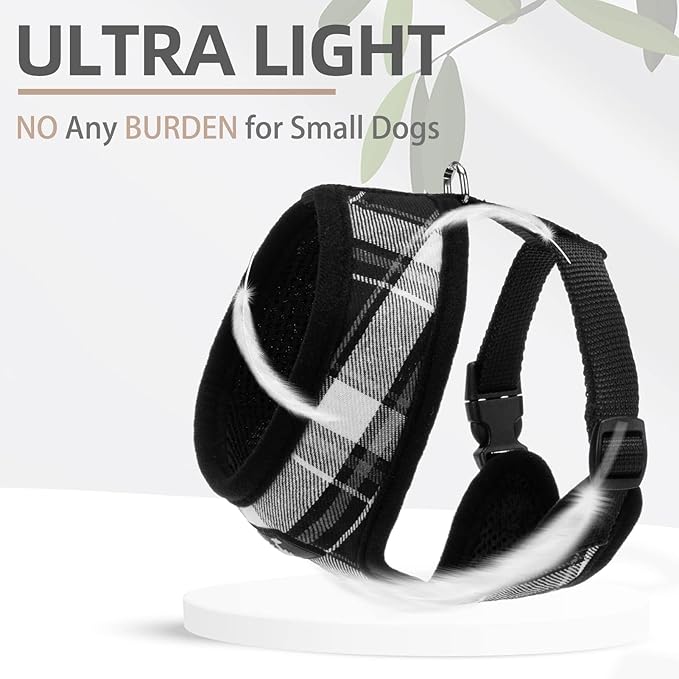 PUPTECK Soft Mesh Dog Harness and Leash Set Pet Puppy Cat Comfort Padded Vest No Pull Harnesses, Black, L
