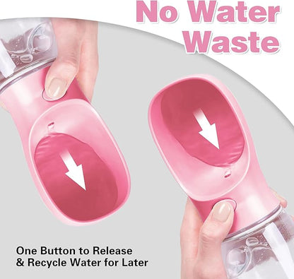 Dog Water Bottle with Food Storage & Poop Bag Dispenser - 3-in-1 Portable Pet Water Bowl for Hiking, Walking, and Travel - Ideal for Small to Large Dogs Pink