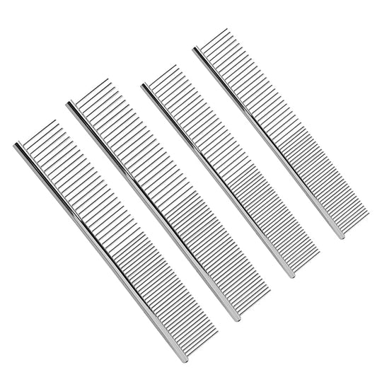 4 Pcs Stainless Steel Pet Comb Set, Dematting Grooming Tool for Dogs and Cats, Medium and Small Size Combs for Daily Home Detangling Long Short Animal Hair, for Pet Owner and Home Grooming