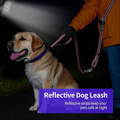 Kazazoo Hands-Free Dog Leash with 5.5-8.5FT Adjustable Length - Heavy Duty No Pull Bungee Design, Reflective Safety for Walking, Jogging & Training | Suitable for Medium to Large Dogs,M Size-Pink
