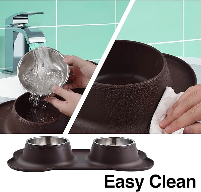 Dog Bowls 2 Stainless Steel Bowl for Pet Water and Food Feeder with Non Spill Skid Resistant Silicone Mat for Pets Puppy Small Medium Cats Dogs