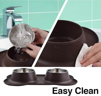Dog Bowls 2 Stainless Steel Bowl for Pet Water and Food Feeder with Non Spill Skid Resistant Silicone Mat for Pets Puppy Small Medium Cats Dogs
