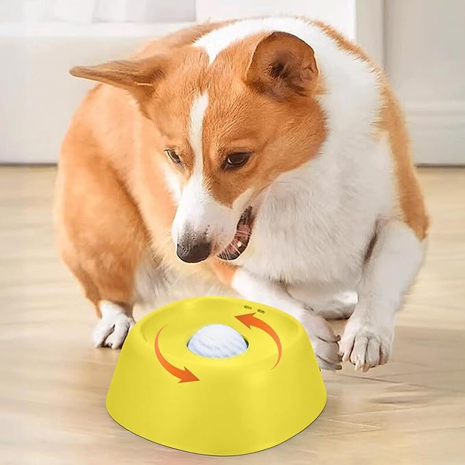 Dog Lick Bowl, Slow Feeder Dog Bowls for Liquid Treat, Dog Licking Bowl with Rolling Balls, Dog Cat Enrichment Toys - Interactive Slow Feeder & Anxiety Relief, for Large Medium Small Puppy (Yellow)
