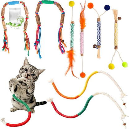 Catnip Toys for Indoor Cats - Silvervine Sticks & Cat Chew Toys for Teeth Cleaning - Refillable Natural Catnip & Silvervine Kit for Kittens & Adult Cats - 8 Pack