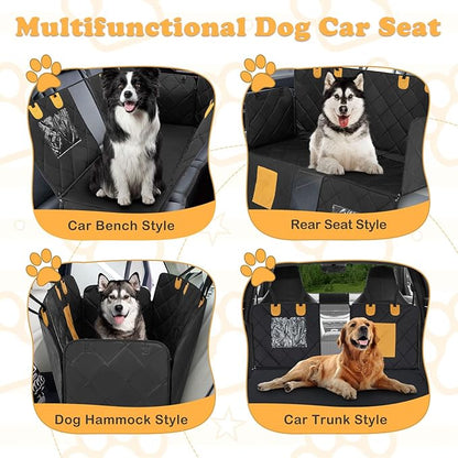 Dog Car Seat Cover, Dog Cover for Back Seat with Breathable Mesh, 2 Storage Pockets, 2 Side Straps, Dog Seat Cover Hammock for Cars, Trucks & SUVs (Large Size)