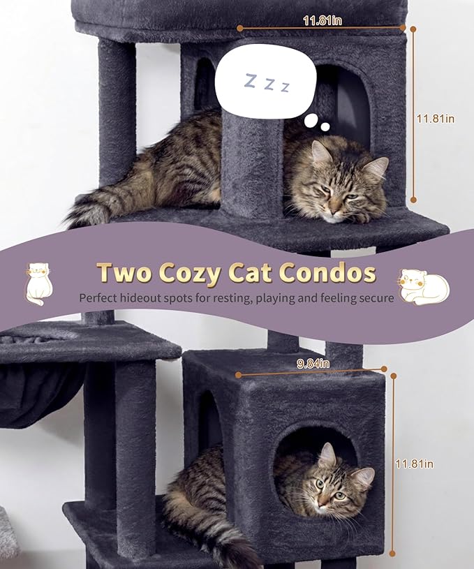 68 Inches Heavy Duty Cat Tree for Indoor Cat, Big Cat Tower with Sisal Scratching Posts and Top Perch, Large Platform for Adult Cats, PMT02DG, Dark Grey