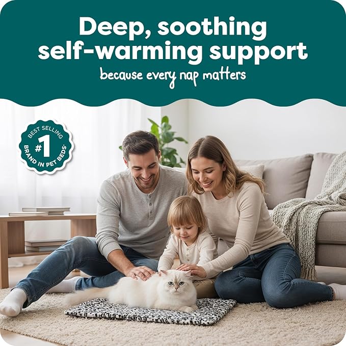 Furhaven ThermaNAP Self-Warming Cat Bed for Indoor Cats & Small Dogs, Washable & Reflects Body Heat - Quilted Faux Fur Reflective Bed Mat - Snow Leopard, Small