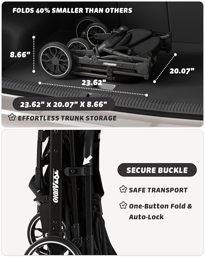 797Audio Dog Stroller for Small Medium Dogs,Pet Stroller for Cats Puppy Up to 121lbs,Foldable,One Click Folding,4 Wheel Shock Absorption,Adjustable Canopy with Sun Shades,Removable Washable Pad(Black)