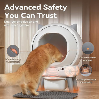 Self Cleaning Litter Box: Automatic Litter Box Self Cleaning for Multiple Cats Auto Robot with Dual Safety Protection, Large Openning Odor-Control with Mat
