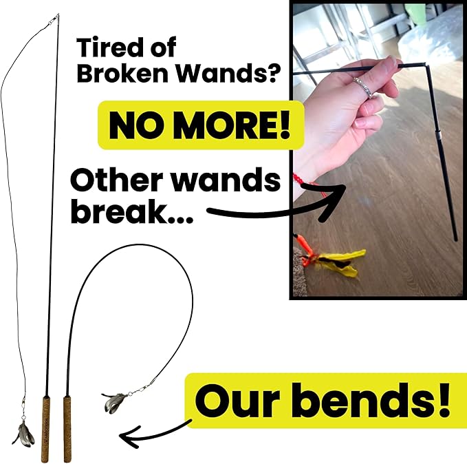Forever Stick - The Unbreakable Cat Wand Toy, Durable Cat Toy Wand, Extra Long Cat String Toy, Cat Fishing Pole Toy for Bored Indoor Adult Cats, Cat Stick Toy, Cat Feather Wand, Cat Teaser Wand