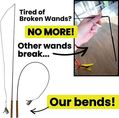 Forever Stick - The Unbreakable Cat Wand Toy, Durable Cat Toy Wand, Extra Long Cat String Toy, Cat Fishing Pole Toy for Bored Indoor Adult Cats, Cat Stick Toy, Cat Feather Wand, Cat Teaser Wand